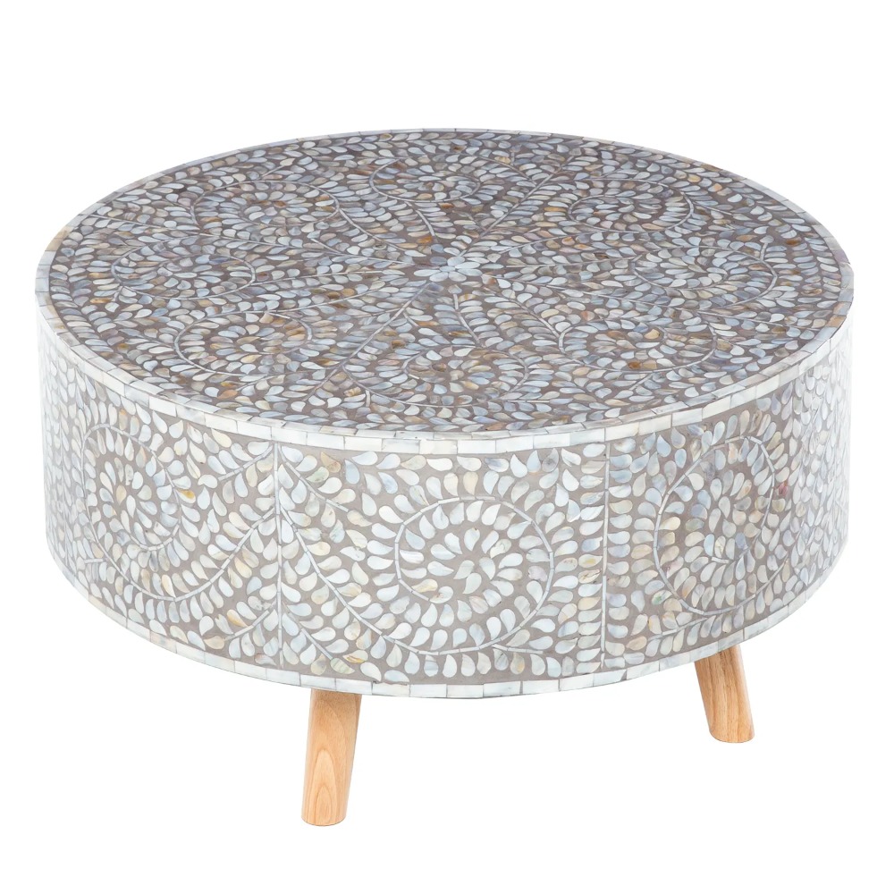 Round Coffee Table with Mosaic Design